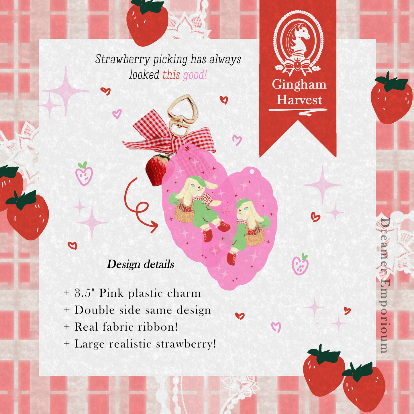Strawberry Rhubarb Gingham Berry Charm