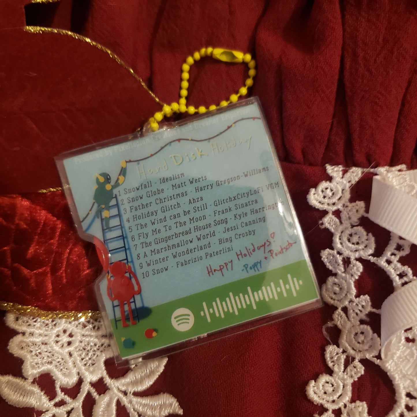 Hard Disk Holiday - Poppy and Poinsettia Record Charm