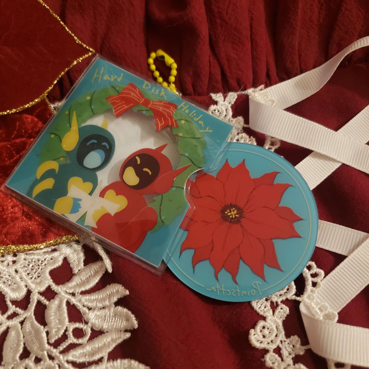 Hard Disk Holiday - Poppy and Poinsettia Record Charm