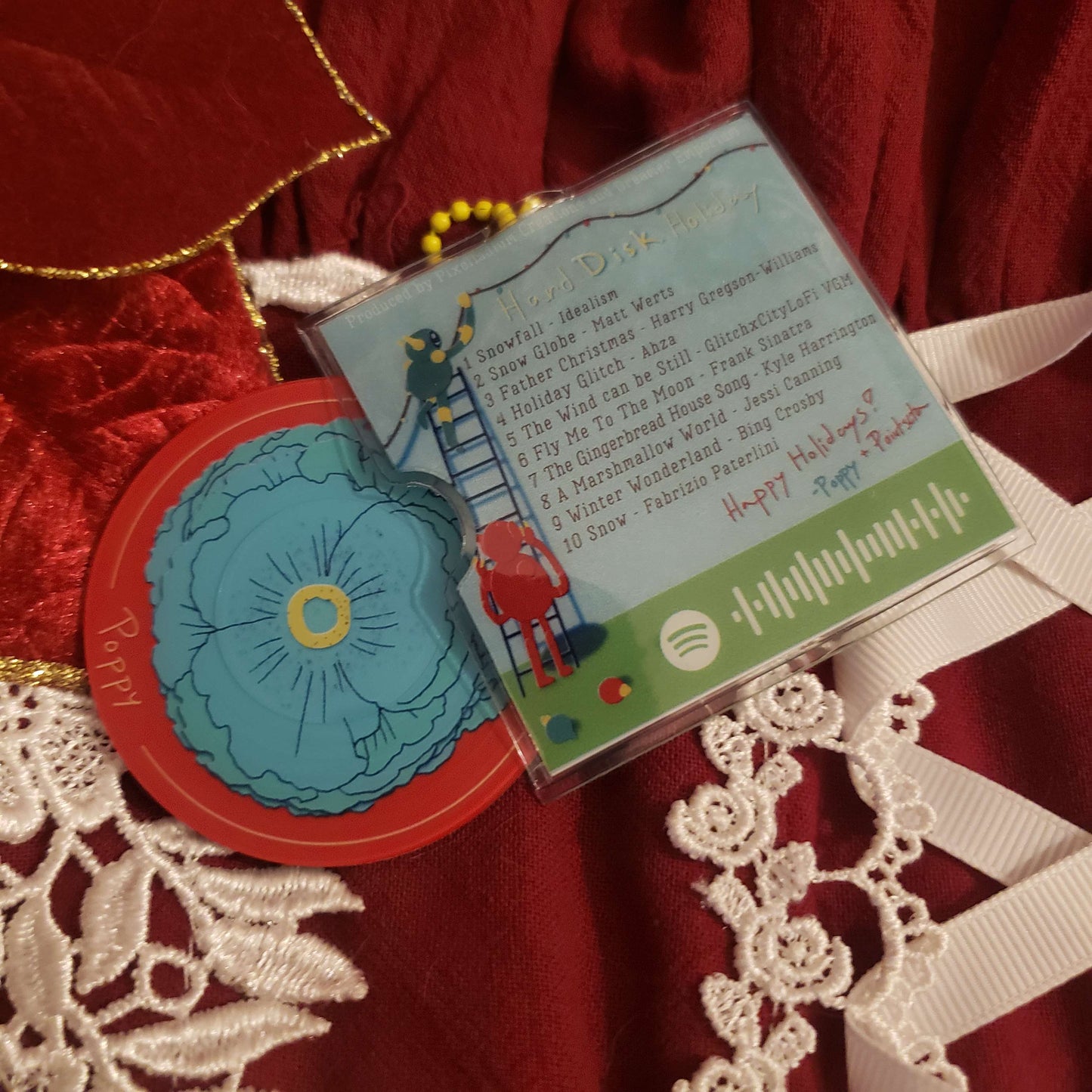 Hard Disk Holiday - Poppy and Poinsettia Record Charm