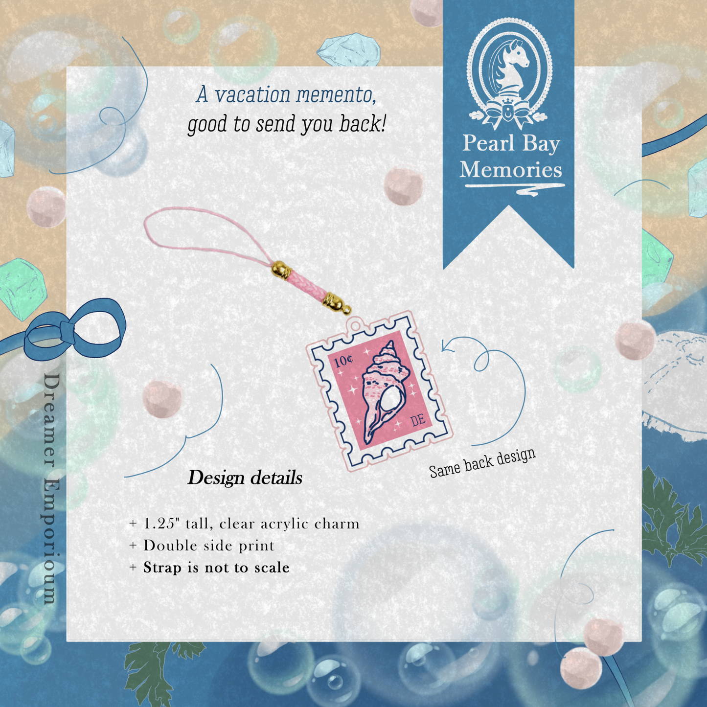 Pearl Bay Memories Stamp Phone Charm