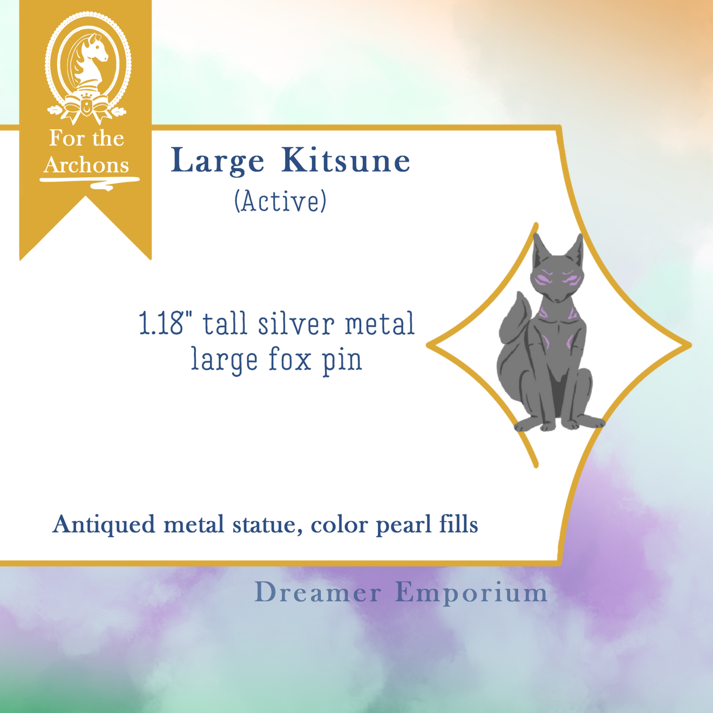 Kitsune Statue Pearl Enamel Pins