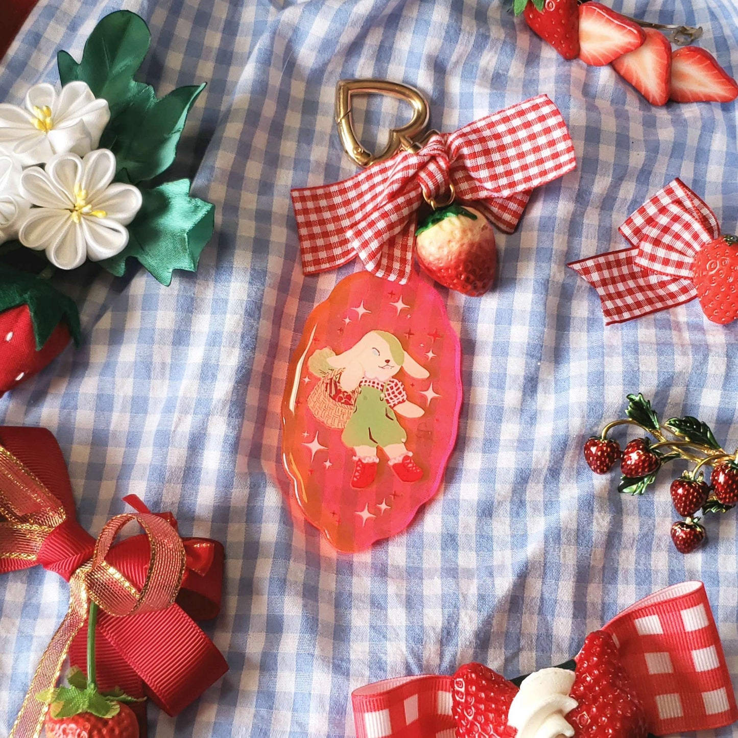 Strawberry Rhubarb Gingham Berry Charm [Last stock]